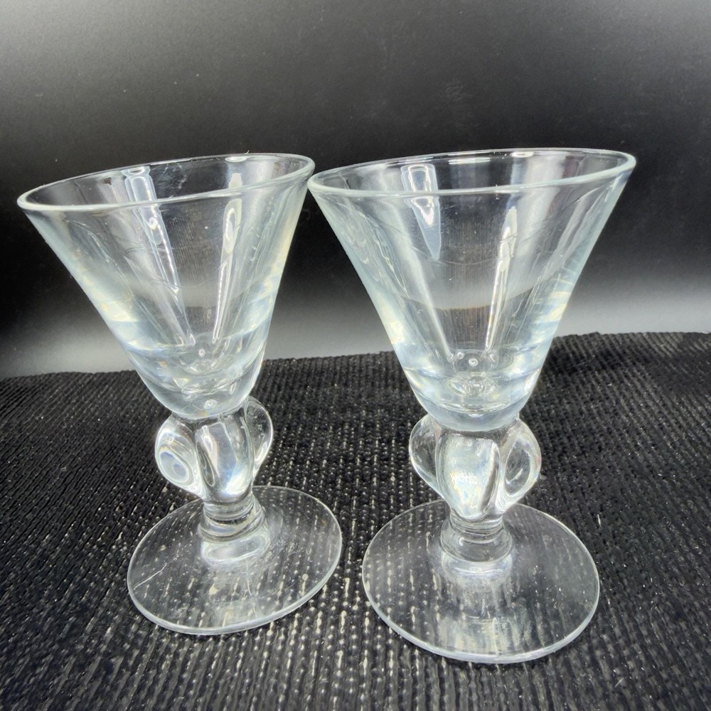 Vintage Seneca Ingrid Clear Elegant 3inch Goblets Footed Cups Glasses Set 2
